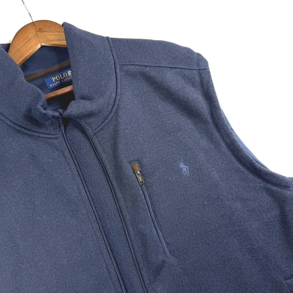 Polo Ralph Lauren Mens Navy Blue Sweater Knit Fleece Full Zip Vest 3XB Big Tall